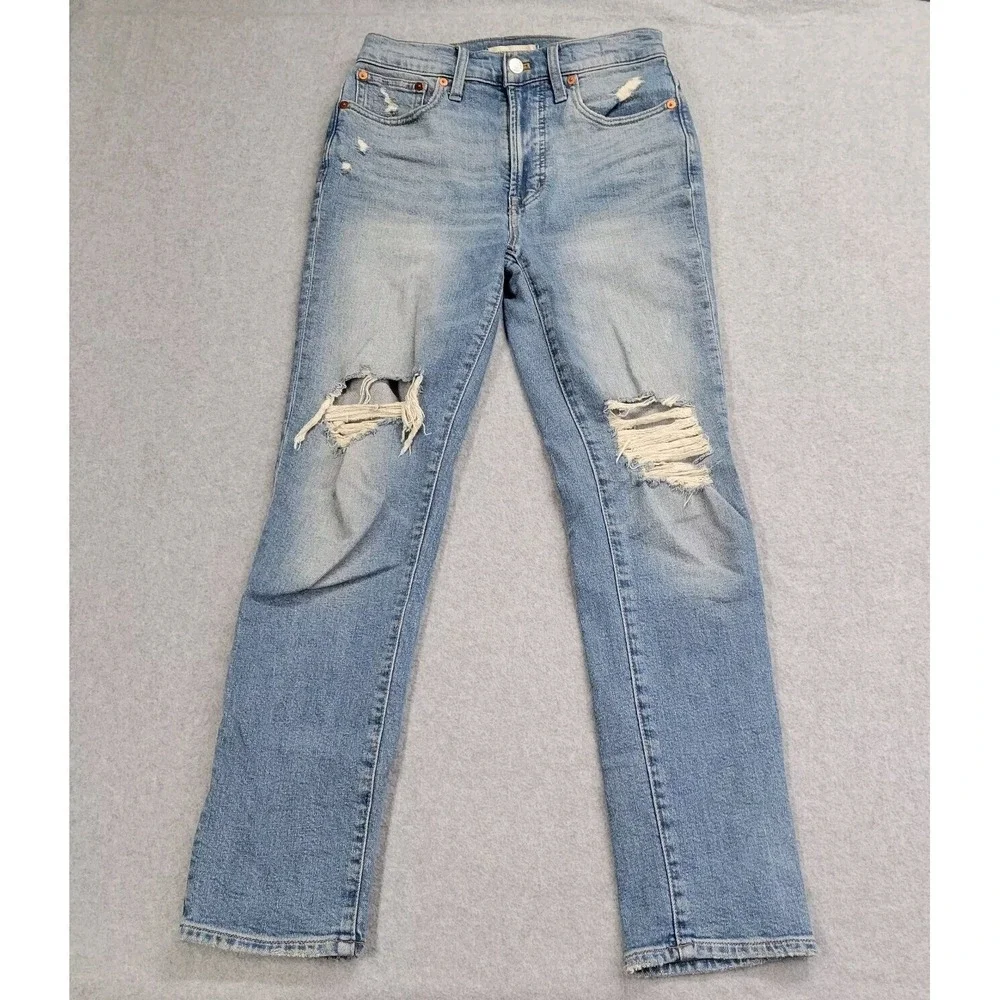 Madewell The Perfect Vintage Mom Jean Light Wash Distressed Ripped Knee Denim 24